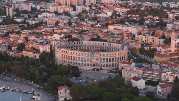 Aerial view of Pula Arena in the historic city of Pula Croatia. Aerial view of Pula Arena in the historic city of Pula Croatia.
