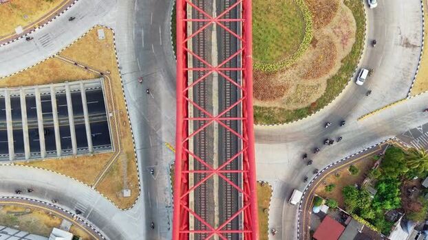 Aerial view of Jembatan Kereta Api Joglo in Surakarta Indonesia. Aerial view of Jembatan Kereta Api Joglo in Surakarta Indonesia.