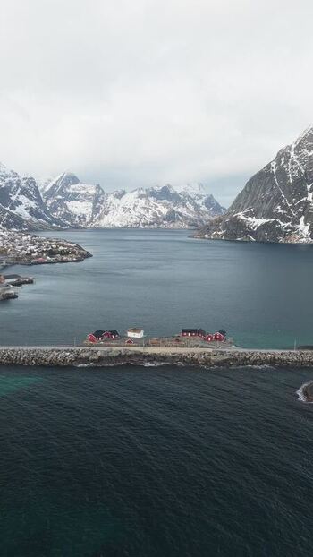 Aerial view of Hamn&oslash;y with bridge Norway.