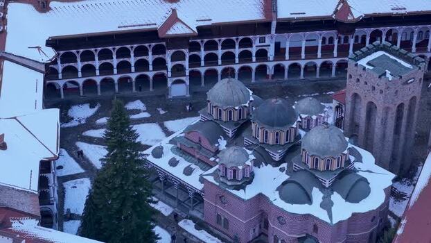 Aerial view of Rila Monastery in Rilski manastir Bulgaria.