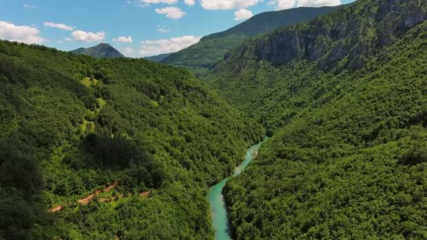 Aerial view of Tara River Canyon in Tepca Montenegro.