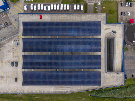 Aerial view of the solar panel canopy installation covering the parking lot at IKEA Eindhoven in Son Noord Brabant Netherlands. Aerial view of the solar panel canopy installation covering the parking lot at IKEA Eindhoven in Son Noord Brabant Netherlands.