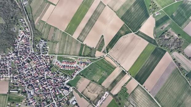 Aerial view of agricultural fields France.