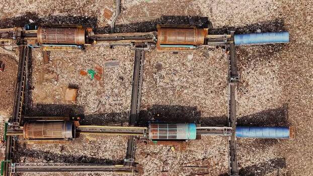 Aerial view of waste recycling facility in India.
