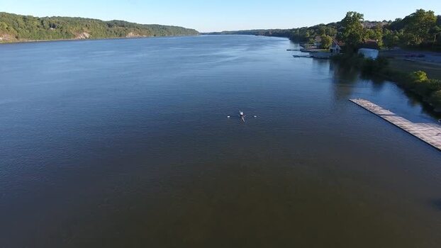 Aerial view of a rower on the Hudson River United States.