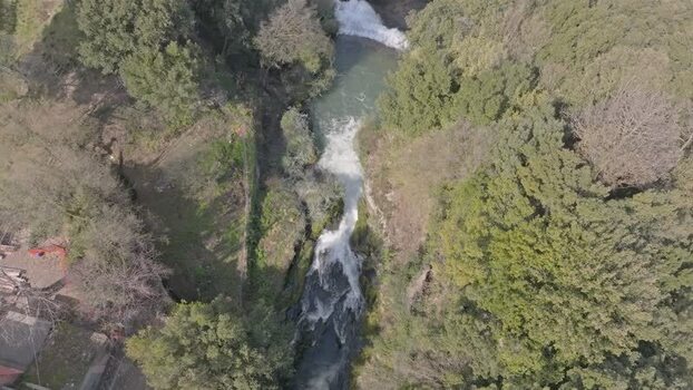 Aerial view of Marmore Falls in Terni Italy.