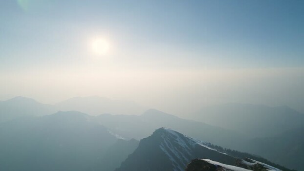 Aerial view of misty mountain peaks in Rudraprayag India.