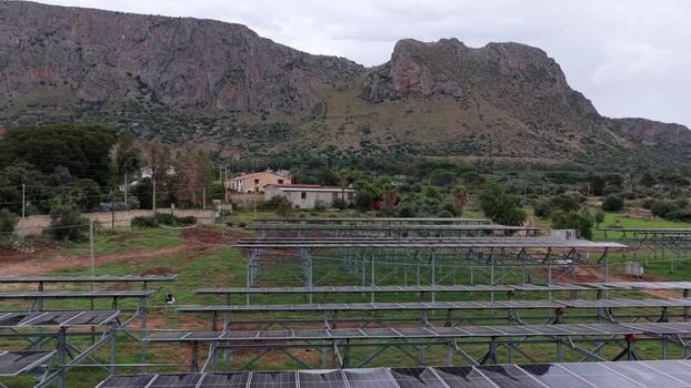 Aerial view of solar panel installation in Terrasini Italy.