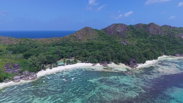 Aerial view of Curieuse Island Seychelles.