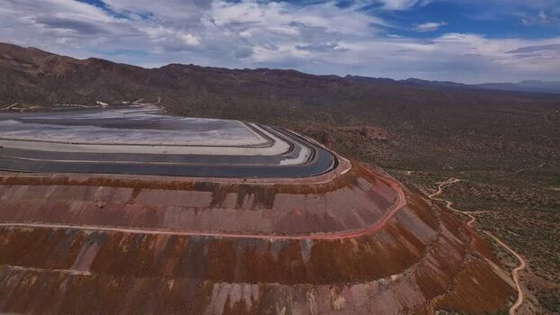 Aerial view of tailings pond and mine United States. Aerial view of tailings pond and mine United States.