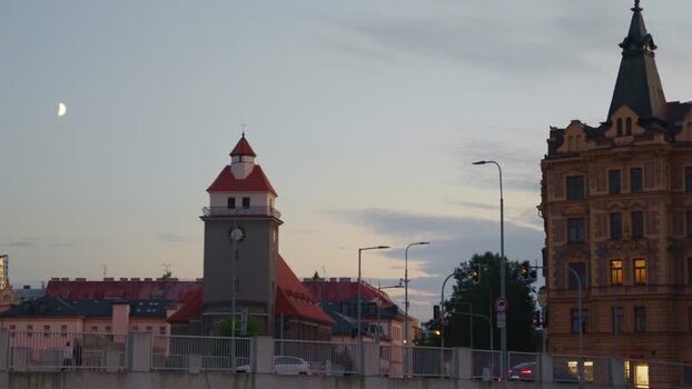 View of the historic clock tower in Olomouc Czechia.