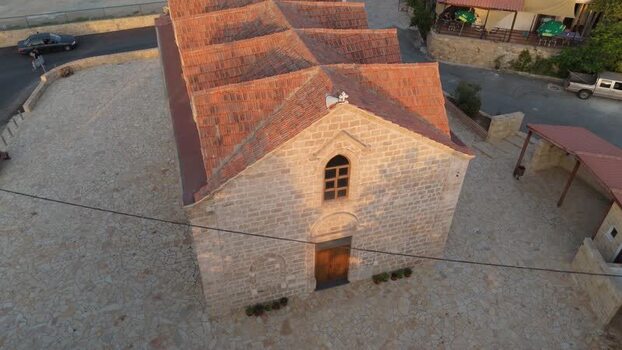 Aerial view of stone church in Nicosia Cyprus.