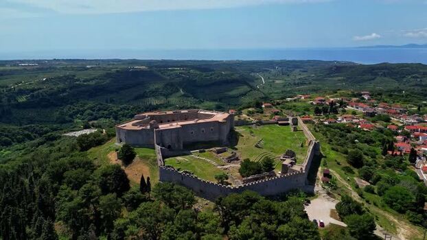 Aerial view of Chlemoutsi Castle Greece.