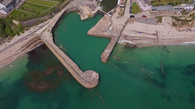 Aerial view of Charlestown Harbour and historic stone piers United Kingdom. Aerial view of Charlestown Harbour and historic stone piers United Kingdom.