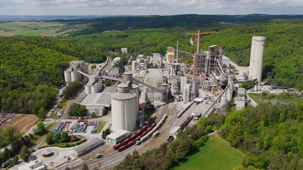 Aerial view of a large cement plant and industrial complex Czechia.