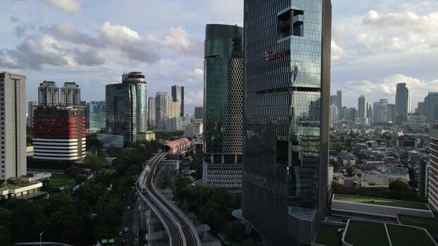 Aerial view of Jakarta skyline with MRT train Indonesia. Aerial view of Jakarta skyline with MRT train Indonesia.