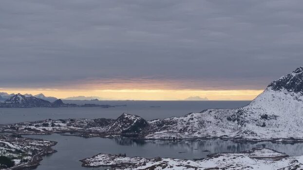 Aerial view of Lofoten mountains in Vagan Municipality Norway.