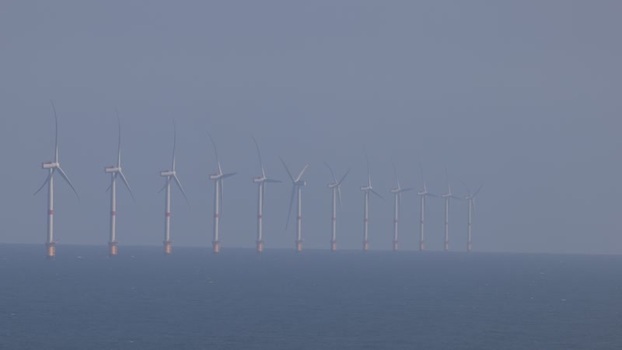 View of offshore wind turbines France.
