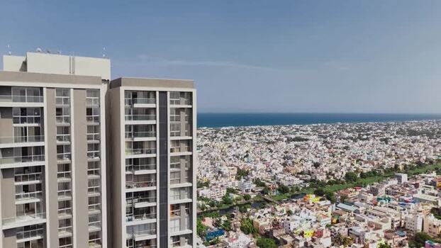Aerial view of modern high rise residential buildings in India.