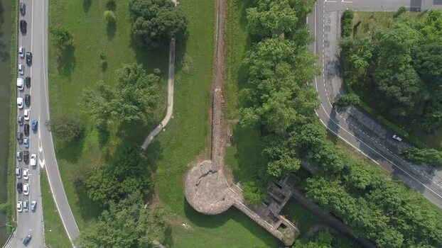Aerial view of the ancient city walls and bastion Italy. Aerial view of the ancient city walls and bastion Italy.