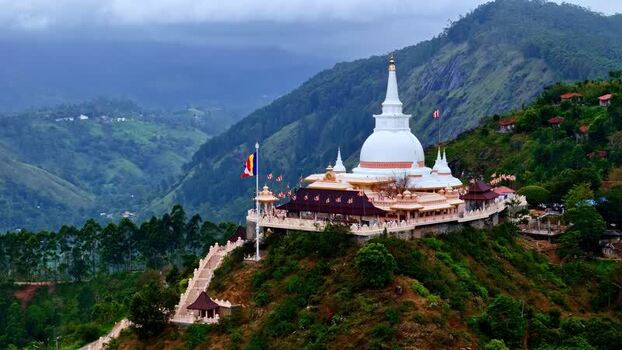 Aerial view of Ambuluwawa Temple in Gampola Sri Lanka.