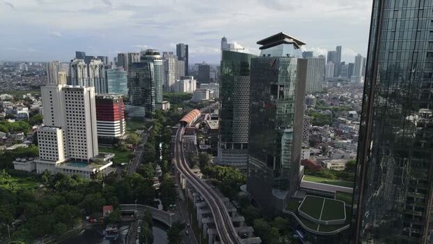 Aerial view of Jakarta skyline and light rail track Indonesia. Aerial view of Jakarta skyline and light rail track Indonesia.