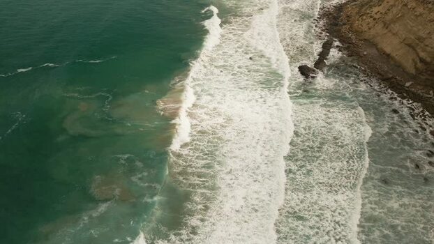 Aerial view of waves crashing at La Jolla Cove United States.