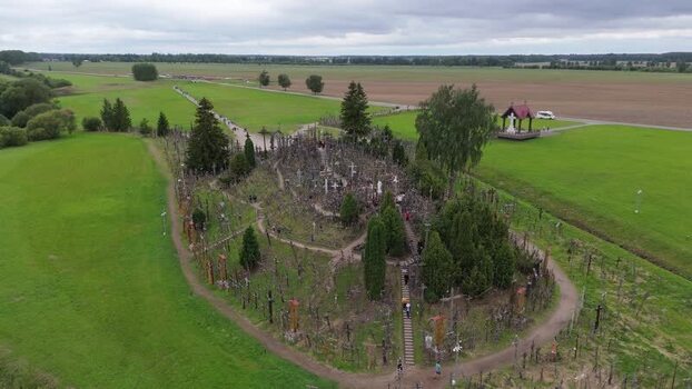 Aerial view of the Hill of Crosses in Lithuania.