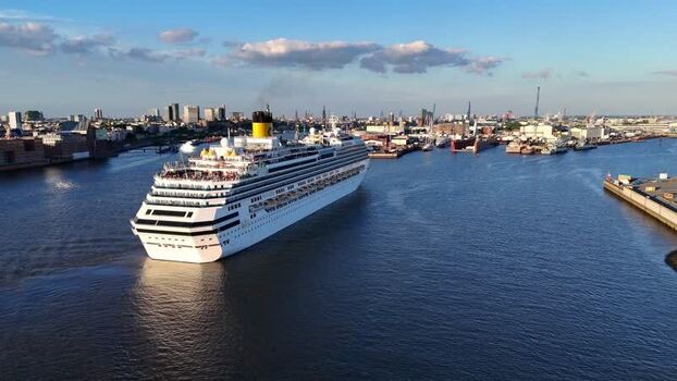 Aerial view of Hamburg Cruise Center Altona and cruise ship Germany. Aerial view of Hamburg Cruise Center Altona and cruise ship Germany.
