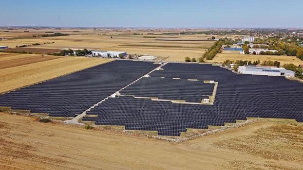 Aerial view of solar farm in Temerin Serbia.