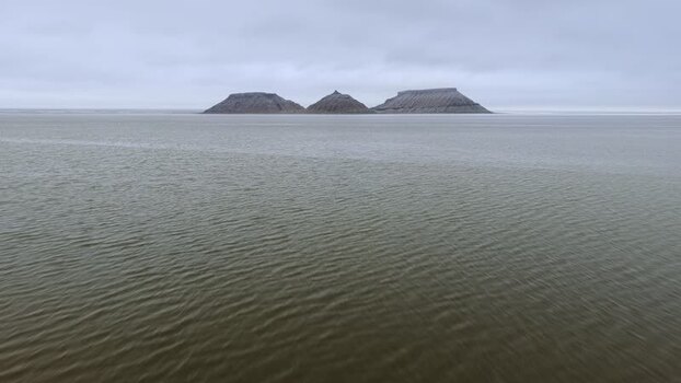 Aerial view of Karynzharyk buttes and water Kazakhstan.