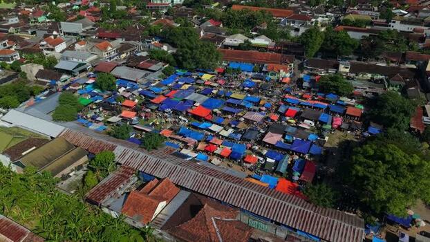 Aerial view of Bonyokan Pasar Legi market Indonesia.