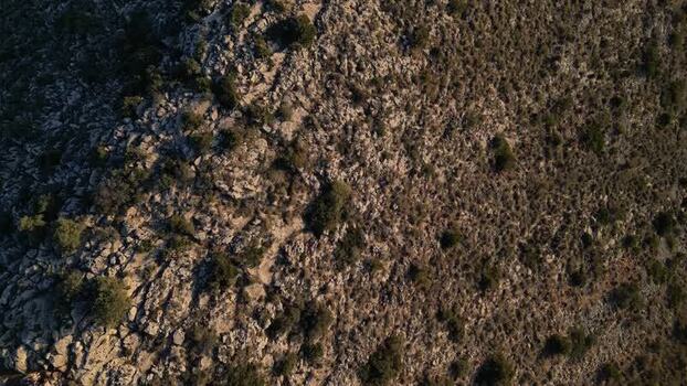 Aerial view of rocky terrain in Moraira Spain.