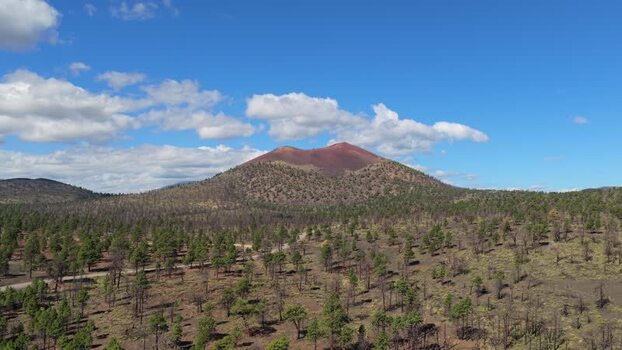 Aerial view of Sunset Crater in Coconino County United States.