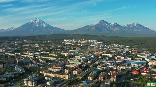 Aerial view of Petropavlovsk Kamchatskiy Russia.