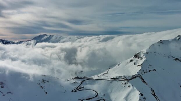 Aerial view of Grossglockner High Alpine Road in winter Austria. Aerial view of Grossglockner High Alpine Road in winter Austria.