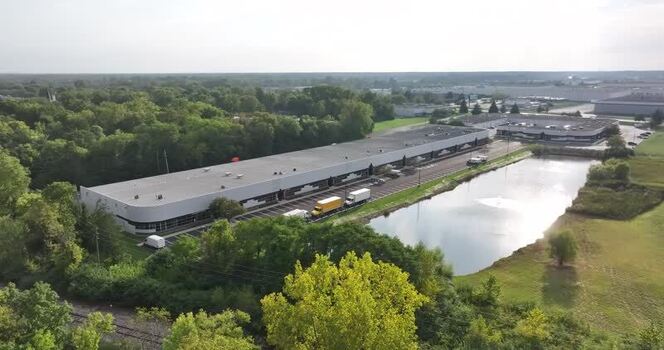 Aerial view of an industrial warehouse in Indianapolis United States.