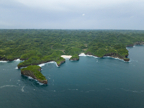 Aerial view of Sedahan Beach where the turquoise sea meets the rugged coastline a symphony of natural beauty unfolds under the vast sky Gunungkidul Regency Special Region of Yogyakarta Indonesia. Aerial view of Sedahan Beach where the turquoise sea meets the rugged coastline a symphony of natural beauty unfolds under the vast sky Gunungkidul Regency Special Region of Yogyakarta Indonesia.