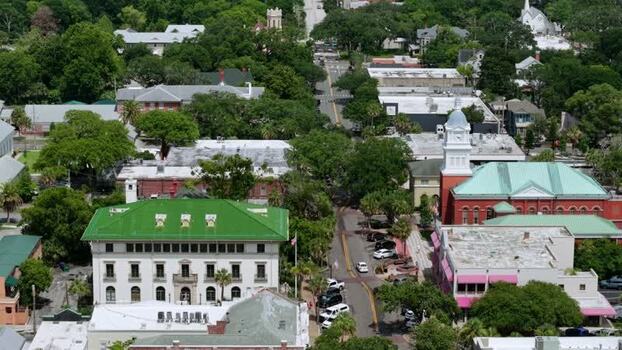 Aerial view of buildings and trees United States. Aerial view of buildings and trees United States.