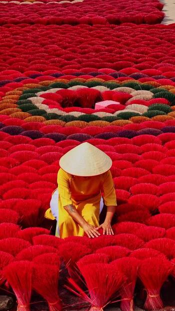 View of incense sticks drying in Quang Phu Cau Vietnam.