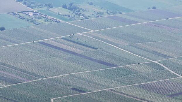 Aerial view of geometric agricultural fields France.