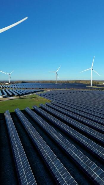 Aerial view of Chelveston Wind Farm United Kingdom.