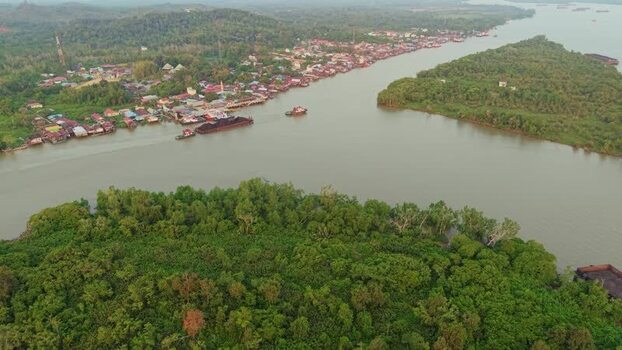 Aerial view of Delta Mahakam river delta in Indonesia.