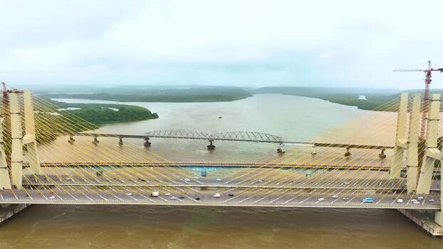 Aerial view of New Zuari Bridge in Quelossim India.