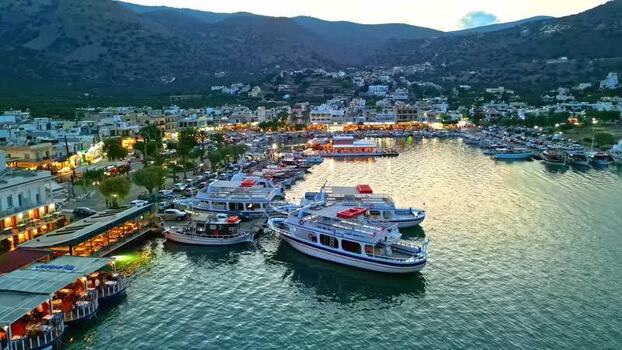 Aerial view of the harbor in Crete Greece.