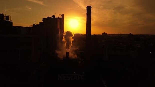 Aerial view of Nescafe factory at sunset in Brazil. Aerial view of Nescafe factory at sunset in Brazil.
