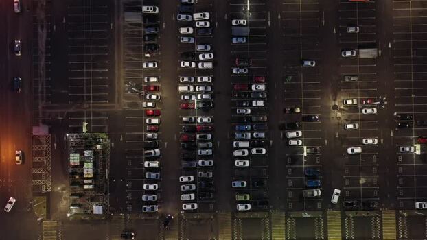 Aerial view of a parking lot at night in Russia. Aerial view of a parking lot at night in Russia.