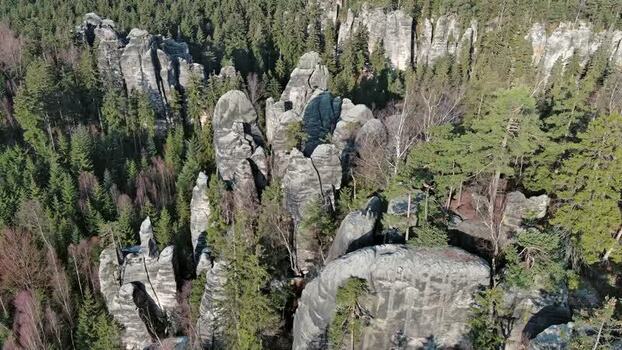 Aerial view of Adrspach Teplice Rocks in Adrspach Czechia.