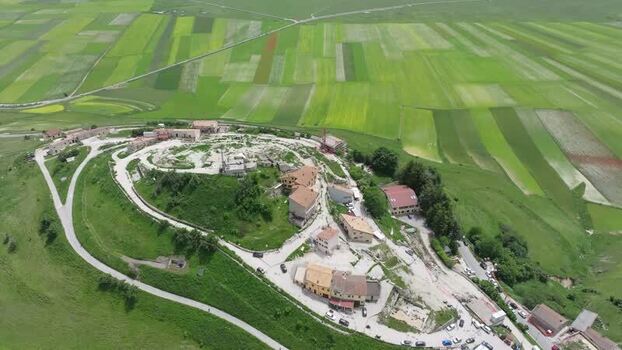 Aerial view of Castelluccio village in Italy.