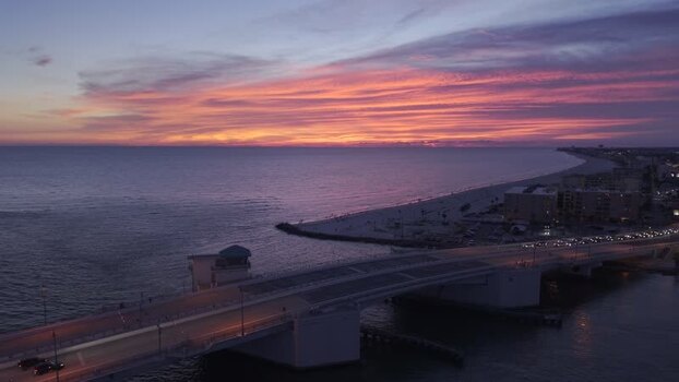 Aerial view of John s Pass Village and Boardwalk at sunset United States. Aerial view of John s Pass Village and Boardwalk at sunset United States.